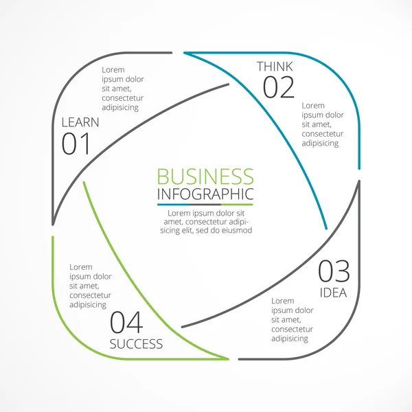 Vektor lingkaran panah linear infografis, siklus diagram, grafik, grafik presentasi. Konsep bisnis dengan 4 opsi, bagian, langkah, proses . - Stok Vektor