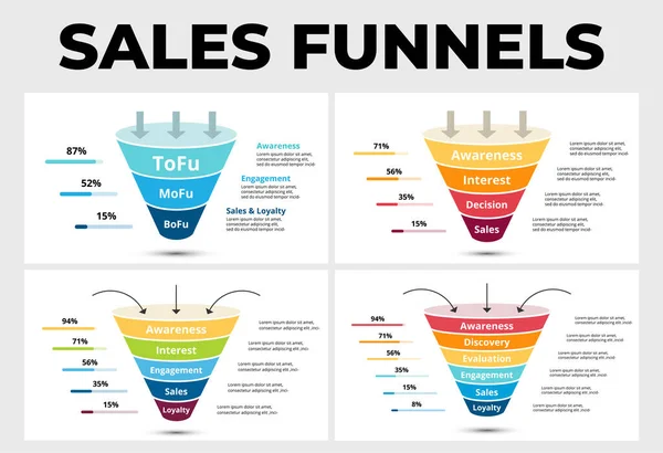 Sales Funnels Infographic templates for your Marketing Presentation. — Stock Vector