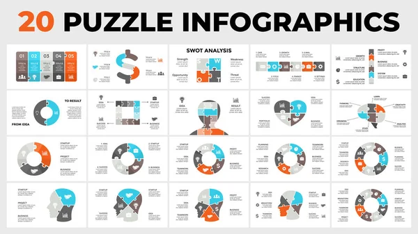 20 Puzzle Modelos infográficos para sua apresentação. Inclui elementos de diagramas ou linhas de tempo para banners e símbolos criativos. — Vetor de Stock