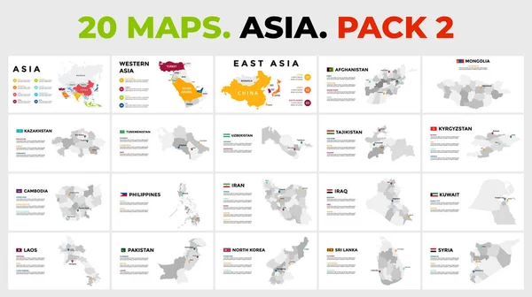 Asijské vektorové mapové infografické šablony. Prezentace snímků. Obsahuje 20 info grafiky. Balení 2. Vektorová Grafika