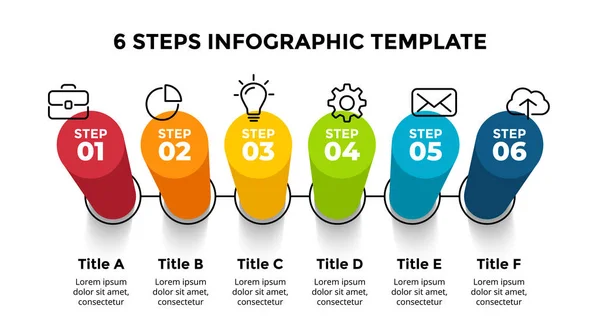 Infografica 3D Vector Perspective. Presentazione modello diapositiva. 6 opzioni passo. Concetto grafico. Info creative colorate graphic design. — Vettoriale Stock