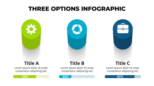 Infográfico de Perspectiva de Vetor 3D. Apresentação modelo de slide. 3 opções de passo. Conceito gráfico. Desenho gráfico colorido da informação criativa. — Vetor de Stock