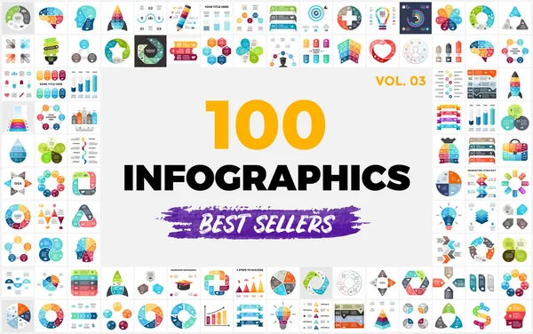 100 Best-Selling Infographic Elements - μέρος 3. Πρότυπα διαφανειών παρουσίασης διανύσματος. Ιδανικό για κάθε βιομηχανία από τις επιχειρήσεις και το μάρκετινγκ στην ιατρική και την εκπαίδευση. — Διανυσματικό Αρχείο