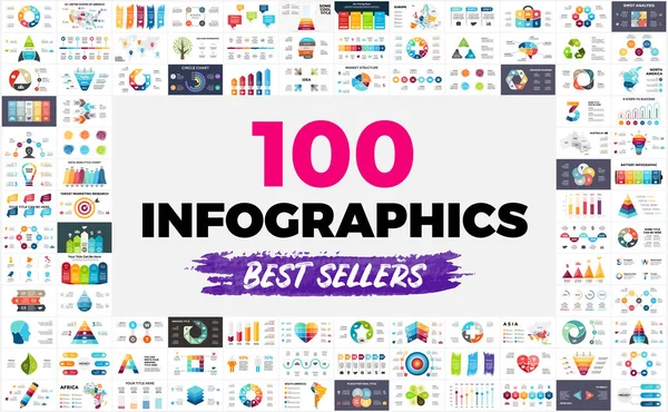 100 Infographies vectorielles Meilleures ventes. Modèle de présentation. Parfait pour toute industrie, des affaires ou du marketing à la médecine et à l'éducation. Graphismes Vectoriels