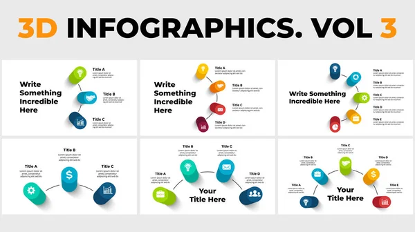 Pacote de Infográficos de Perspectiva de Vetor 3D. Apresentação modelos de slides com grande título. Colunas de círculo com sombras. — Vetor de Stock