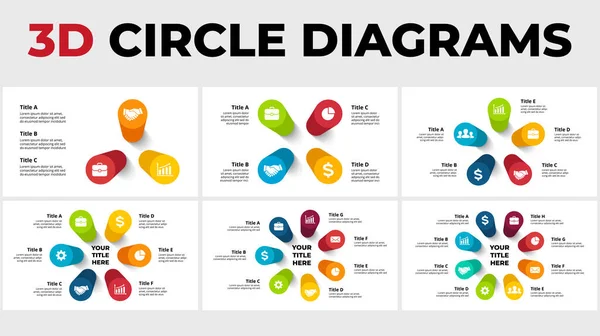 3D Vector Perspective Infographics Pack. Round diagrams. Presentation slide template. Circle columns with shadows. — Stock Vector