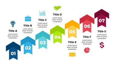 Oklar Vektör Bilgileri. Sunum kaydırma şablonu. Çizelge çizelgesi. 7 basamak.