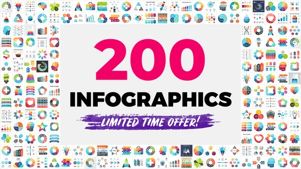 Le plus grand ensemble d'infographies jamais créé - comprend 200 modèles de présentation, tels que des diagrammes, des graphiques, des calendriers, des flèches, des éléments de puzzle, etc.. — Image vectorielle