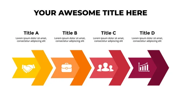 Infográfico vetorial de setas. Apresentação modelo de slide. Diagrama gráfico. 4 passos. — Vetor de Stock