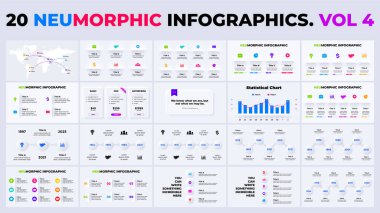 Neumorphic infographics. Vector business timeline info graphic. Presentation graph, diagram template. 3, 4, 5, 6, 7, 8 steps. clipart
