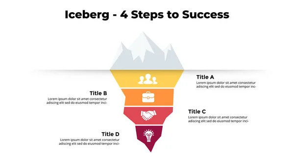 Infografica dell'iceberg. Presentazione modello diapositiva. Analisi dei processi che hanno portato ad un risultato positivo. — Vettoriale Stock