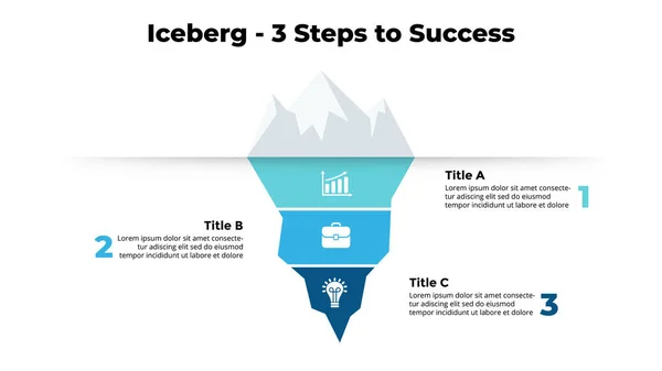 Infografika góry lodowej. Prezentacja szablonu slajdów. Koncepcja kreatywna z 3 wariantami. — Wektor stockowy