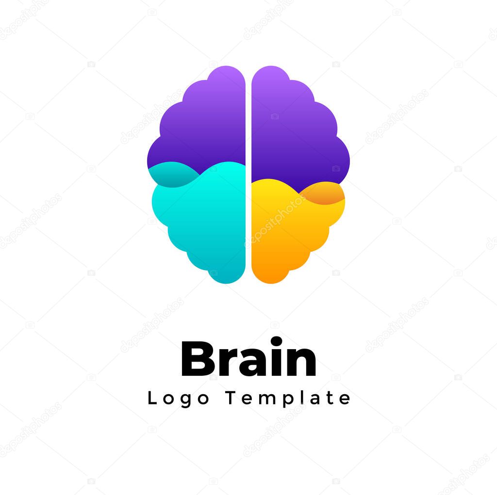 Creative brain vector logo template. Left and right hemispheres. Rational and emotional. Abstract educational sign. Thinking concept. Medical symbol. Intellect graphic element. 