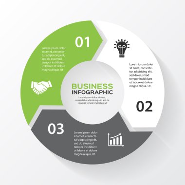 Infographic için çember ok vektör. Diyagramı, grafik, tanıtım ve grafik şablonu. iş kavramı 3 seçenekleri, parçalar, adımları veya işlemler. arka plan.