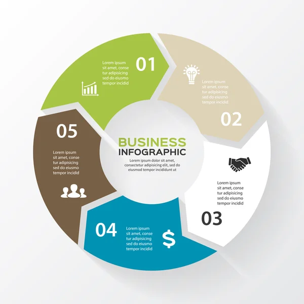 Vector cirkel pijlen voor infographic. sjabloon voor grafiek, diagram, grafiek en presentatie. bedrijfsconcept met 5 opties, onderdelen, stappen of processen. abstracte achtergrond. — Stockvector