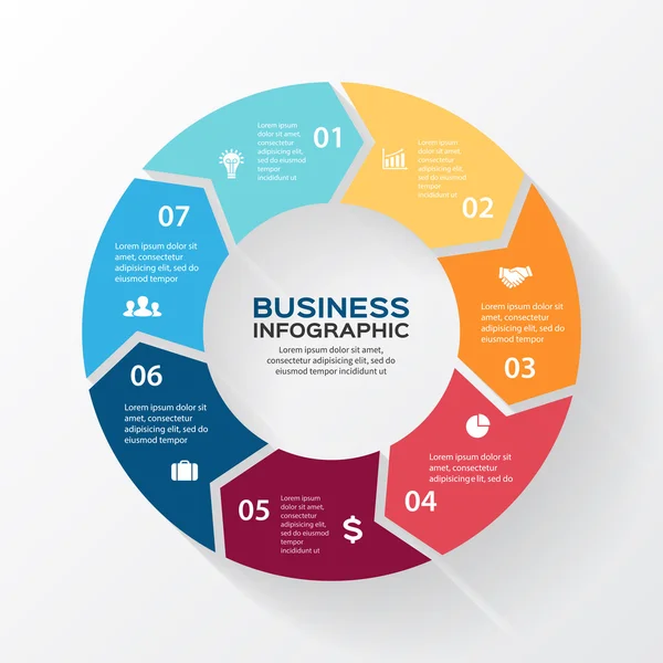 Flechas de círculo vectorial para infografía. Plantilla para diagrama, gráfico, presentación y gráfico. Concepto de negocio con 7 opciones, partes, pasos o procesos. Fondo abstracto . — Archivo Imágenes Vectoriales