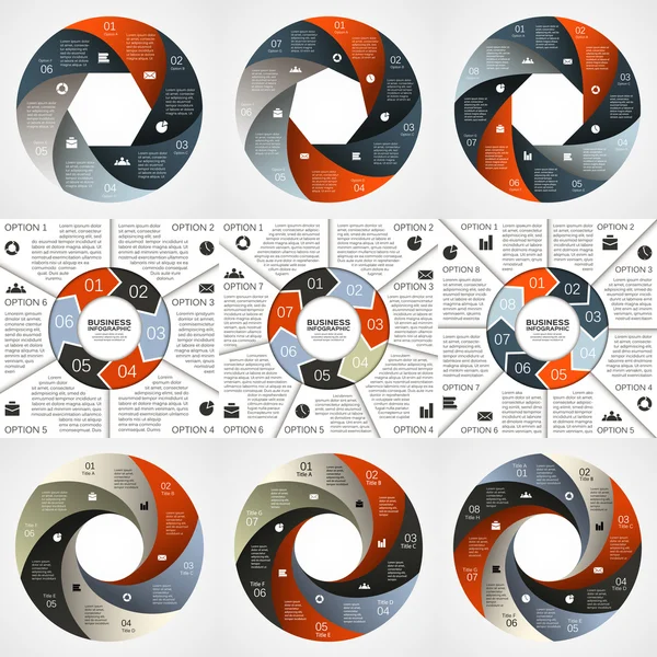 Vector cirkel infographic. sjabloon voor grafiek, diagram, grafiek en presentatie. bedrijfsconcept met 6, 7, 8, opties, onderdelen, stappen of processen. abstracte achtergrond. — Stockvector