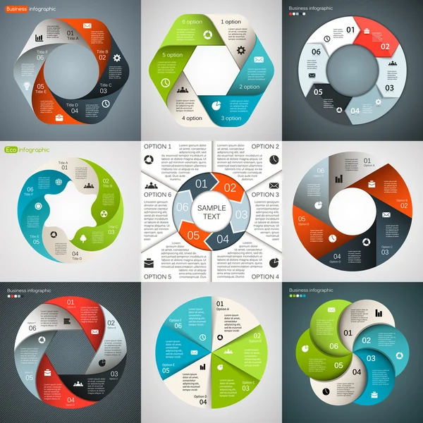 Infografía del círculo vectorial. Plantilla para diagrama, gráfico, presentación y gráfico. Concepto de negocio con 6 opciones, partes, pasos o procesos. Fondo abstracto. — Archivo Imágenes Vectoriales