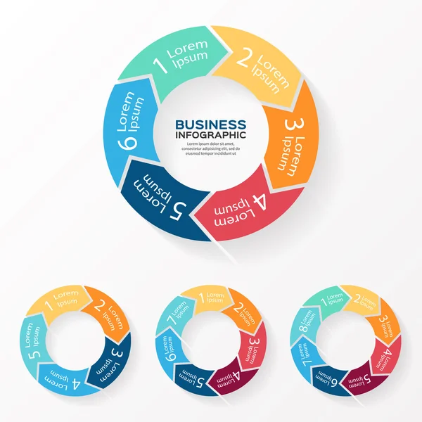 Wektora infographic strzałkami koło. szablon diagramu, wykres, prezentacji i wykresu. Koncepcja Biznesowa z 5, 6, 7, 8 opcje, części, czynności lub procesów. streszczenie tło. — Wektor stockowy