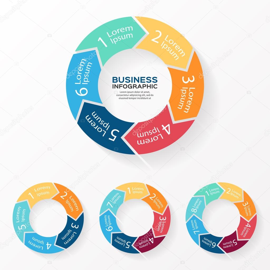 Vector circle arrows infographic. Template for diagram, graph, presentation and chart. Business concept with 5, 6, 7, 8 options, parts, steps or processes. Abstract background.