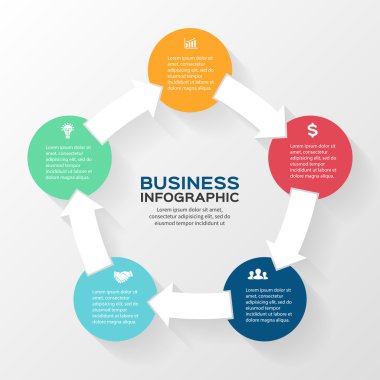 Daire okları Infographic vektör. Diyagramı, grafik, tanıtım ve grafik şablonu. iş kavramı 5 seçenekleri, parçalar, adımları veya işlemler. arka plan.