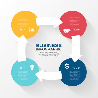 Daire okları Infographic vektör. Diyagramı, grafik, tanıtım ve grafik şablonu. 4 seçenekler, parçalar, adımları veya işlemler ile iş kavramı. arka plan.