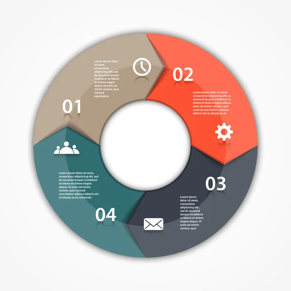 Infographie des flèches de cercle vectoriel. Modèle de diagramme, graphique, présentation et graphique. Concept d'entreprise avec 4 options, pièces, étapes ou processus. Contexte abstrait . — Image vectorielle