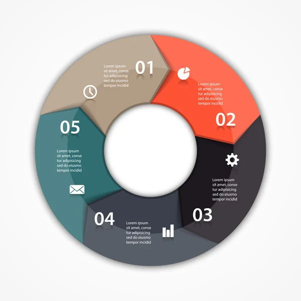 Daire okları Infographic vektör. Diyagramı, grafik, tanıtım ve grafik şablonu. iş kavramı 5 seçenekleri, parçalar, adımları veya işlemler. arka plan. — Stok Vektör