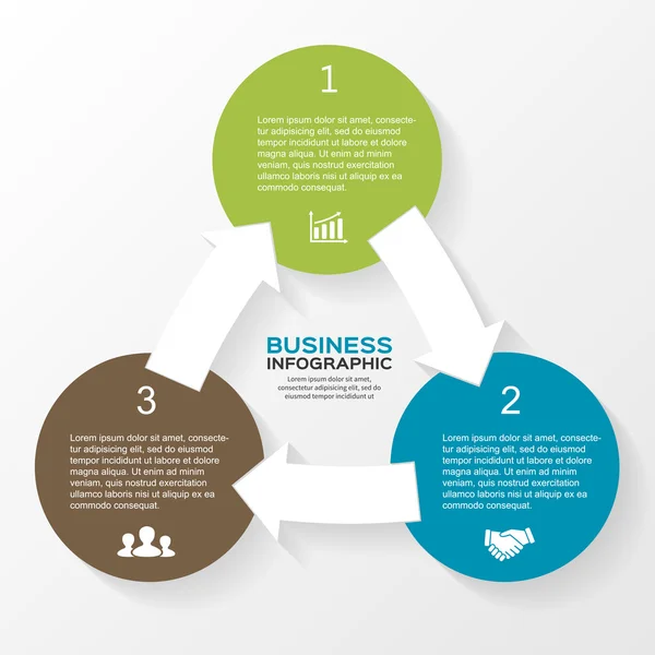 Infográfico de setas de triângulo vetorial. Modelo para diagrama, gráfico, apresentação e gráfico. Conceito de negócio com 3 opções, peças, passos ou processos. Contexto abstrato . — Vetor de Stock