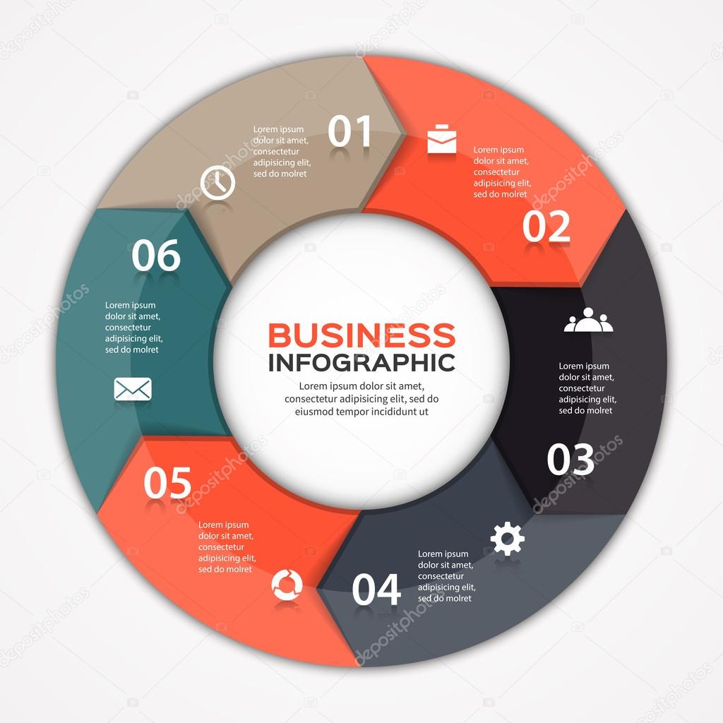 Vector circle arrows infographic. Template for diagram, graph, presentation and chart. Business concept with 6 options, parts, steps or processes. Abstract background.