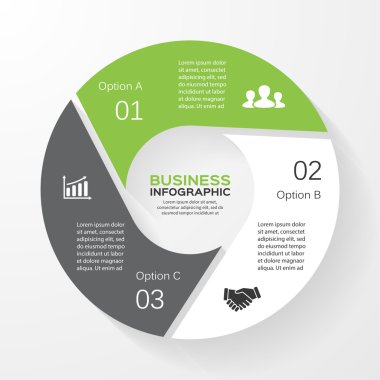 Daire Infographic vektör. Diyagramı, grafik, tanıtım ve grafik şablonu. iş kavramı 3 seçenekleri, parçalar, adımları veya işlemler. arka plan.