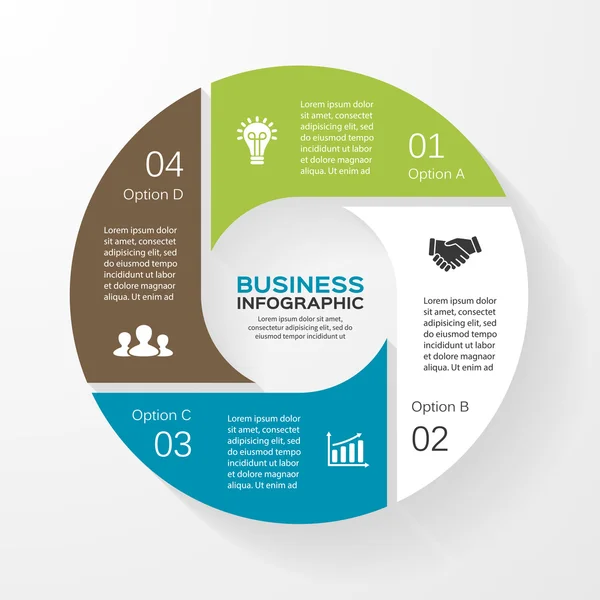 Infographie en cercle vectoriel. Modèle de diagramme, graphique, présentation et graphique. Concept d'entreprise avec 4 options, pièces, étapes ou processus. Contexte abstrait. — Image vectorielle