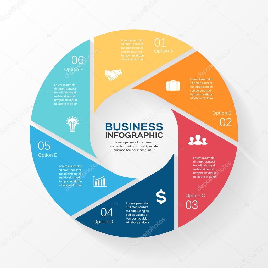 Vector circle infographic. Template for diagram, graph, presentation and chart. Business concept with 6 options, parts, steps or processes. Abstract background.