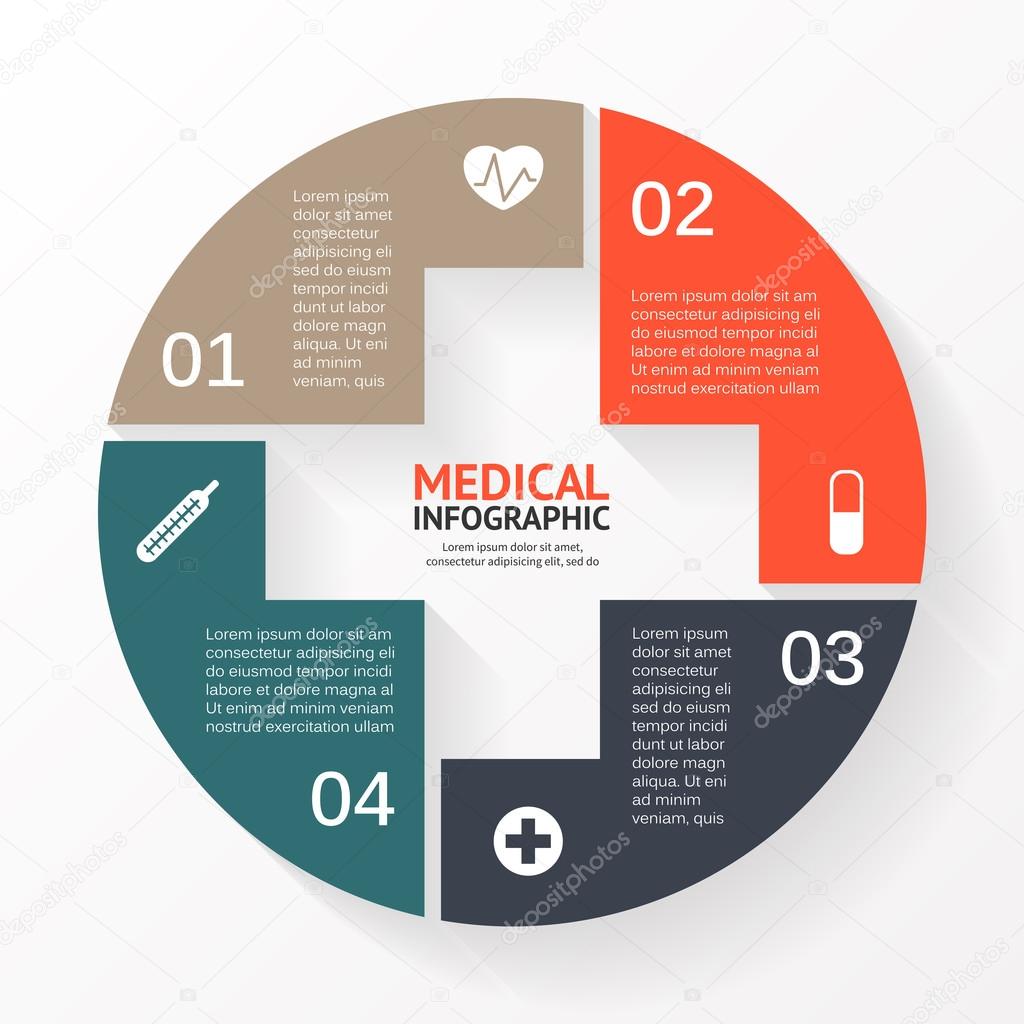 Vector circle plus sign infographic. Template for diagram, graph, presentation and chart. Medical healthcare concept with options, parts, steps or processes. Abstract background.