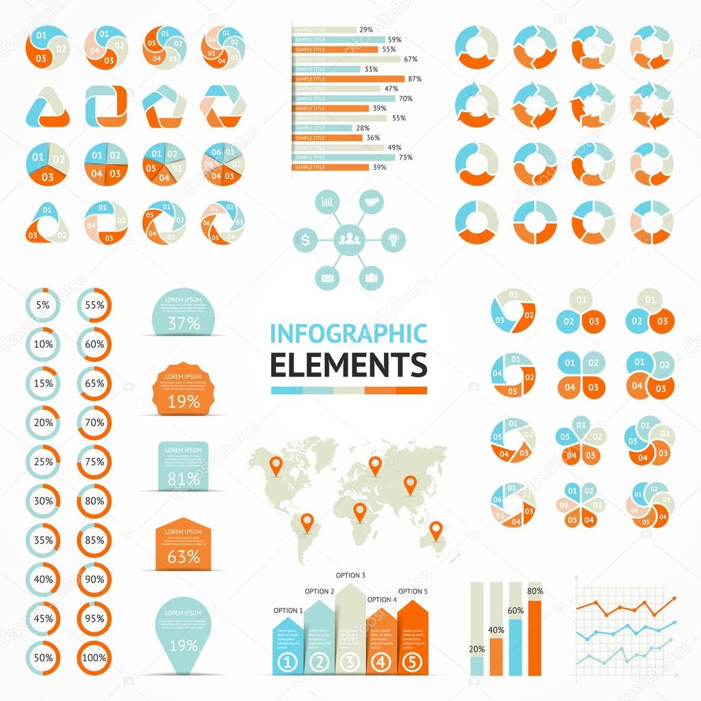 Vector infographic elements set. Templates for diagram, graph, presentation and chart. Business concepts with 3, 4, 5, 6 options, parts, steps or processes.