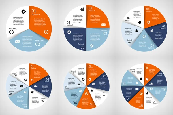 Conjunto de infografías de círculo vectorial. Plantilla para diagrama, gráfico, presentación y gráfico. Concepto de negocio con 3, 4, 5, 6, 7, 8 opciones, partes, pasos o procesos. Fondo abstracto . — Archivo Imágenes Vectoriales