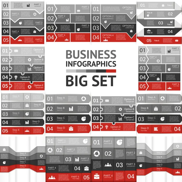 Jeu d'infographies de flèches vectorielles. Modèle de diagramme, graphique, présentation et graphique. Concept d'entreprise avec 4 et 5 options, pièces, étapes ou processus. Contexte abstrait . — Image vectorielle