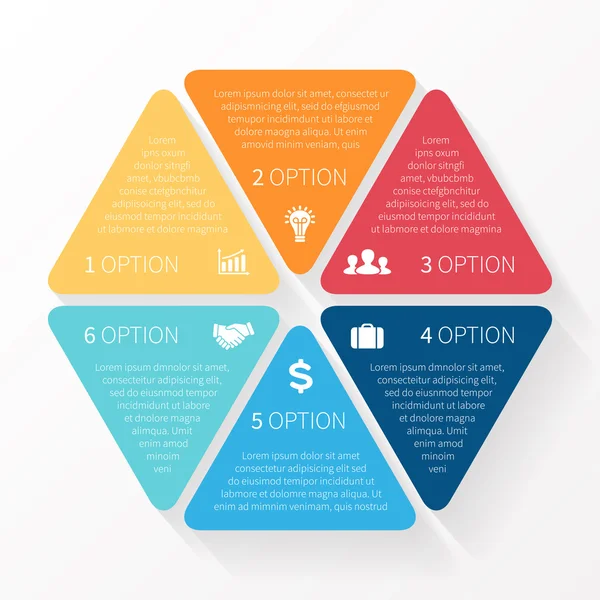 Infografía del hexágono vectorial. Plantilla para diagrama, gráfico, presentación y gráfico. Concepto de negocio con 6 opciones, partes, pasos o procesos. Fondo abstracto . — Vector de stock