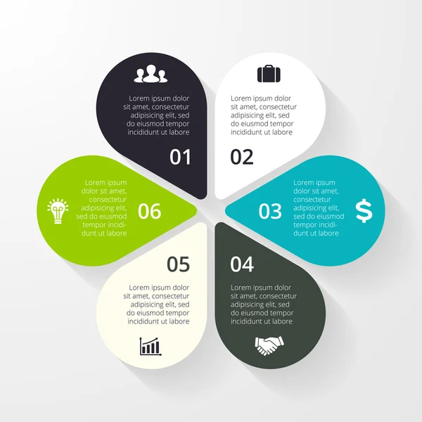 Infográfico do círculo vetorial. Modelo para diagrama, gráfico, apresentação e gráfico. Conceito de negócio com 6 opções, peças, passos ou processos. Contexto abstrato. —  Vetores de Stock