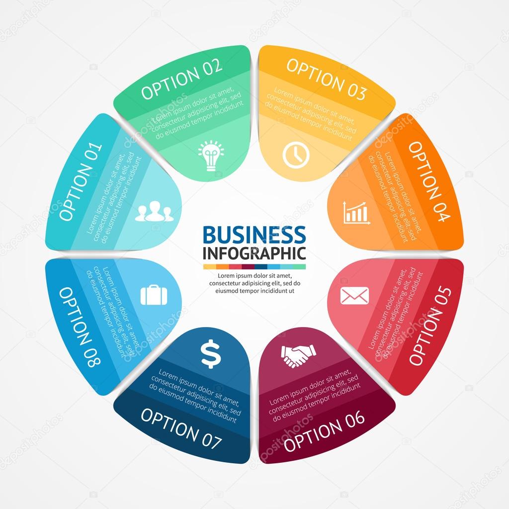 Vector circle infographic. Template for diagram, graph, presentation and chart. Business concept with 8 options, parts, steps or processes. Abstract background.