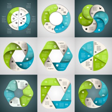 Vector circle arrows ribbons infographics set. Template for diagram, graph, presentation and chart. Business concept with 6 options, parts, steps or processes. Abstract background. clipart