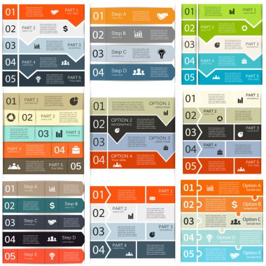 Vektör okları satırları infographics ayarlayın. Diyagramı, grafik, sunum ve grafik şablonu. 4 ve 5 seçenekleri, parçalar, adımları veya işlemler ile iş kavramı. Arka plan.
