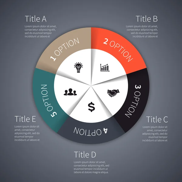 Infografía del círculo vectorial. Plantilla para diagrama, gráfico, presentación y gráfico. Concepto de negocio con 5 opciones, partes, pasos o procesos. Fondo abstracto . — Archivo Imágenes Vectoriales