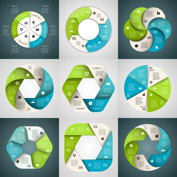 Vector cirkel pilar band infographics set. Mall för diagram, diagram, presentation och diagram. Affärsidén med 6 alternativ, delar, steg eller processer. Abstrakt bakgrund. — Stock vektor