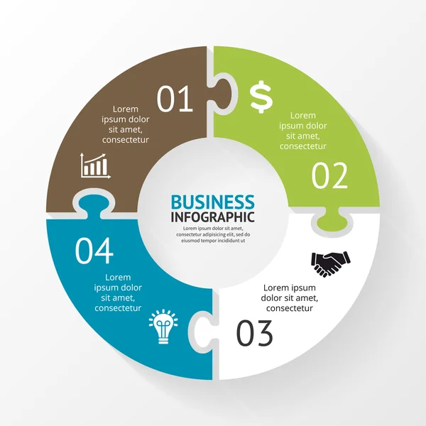 Puzzle à cercle vectoriel, infographie. Modèle de diagramme, graphique, présentation et graphique. Concept d'entreprise avec 4 options, pièces, étapes ou processus. Contexte abstrait . — Image vectorielle