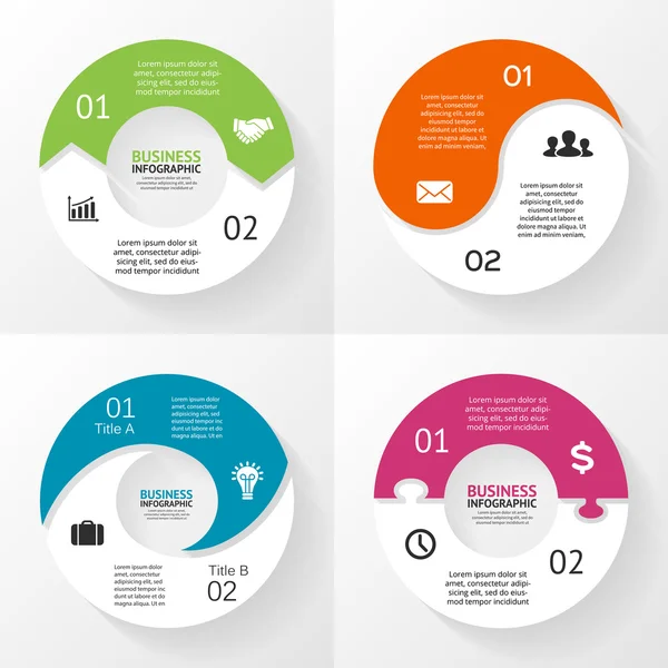 Ensemble d'infographie de cercle vectoriel. Modèle de diagramme, graphique, présentation et graphique. Concept d'entreprise avec 2 options, pièces, étapes ou processus. Contexte abstrait . — Image vectorielle