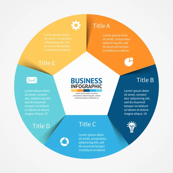 Infográfico do círculo vetorial. Modelo para diagrama, gráfico, apresentação e gráfico. Conceito de negócio com 5 opções, peças, passos ou processos. Contexto abstrato . — Vetor de Stock