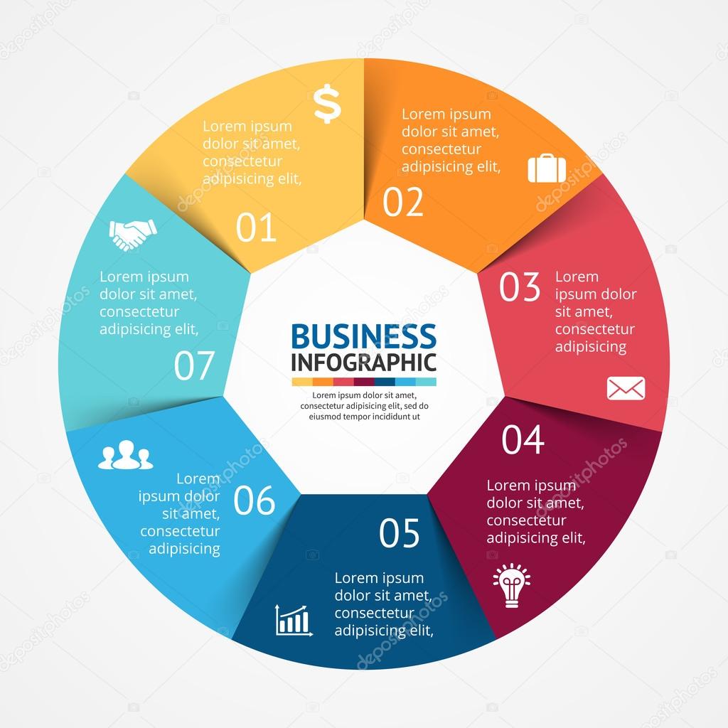 Vector circle infographic. Template for diagram, graph, presentation and chart. Business concept with 7 options, parts, steps or processes. Abstract background.