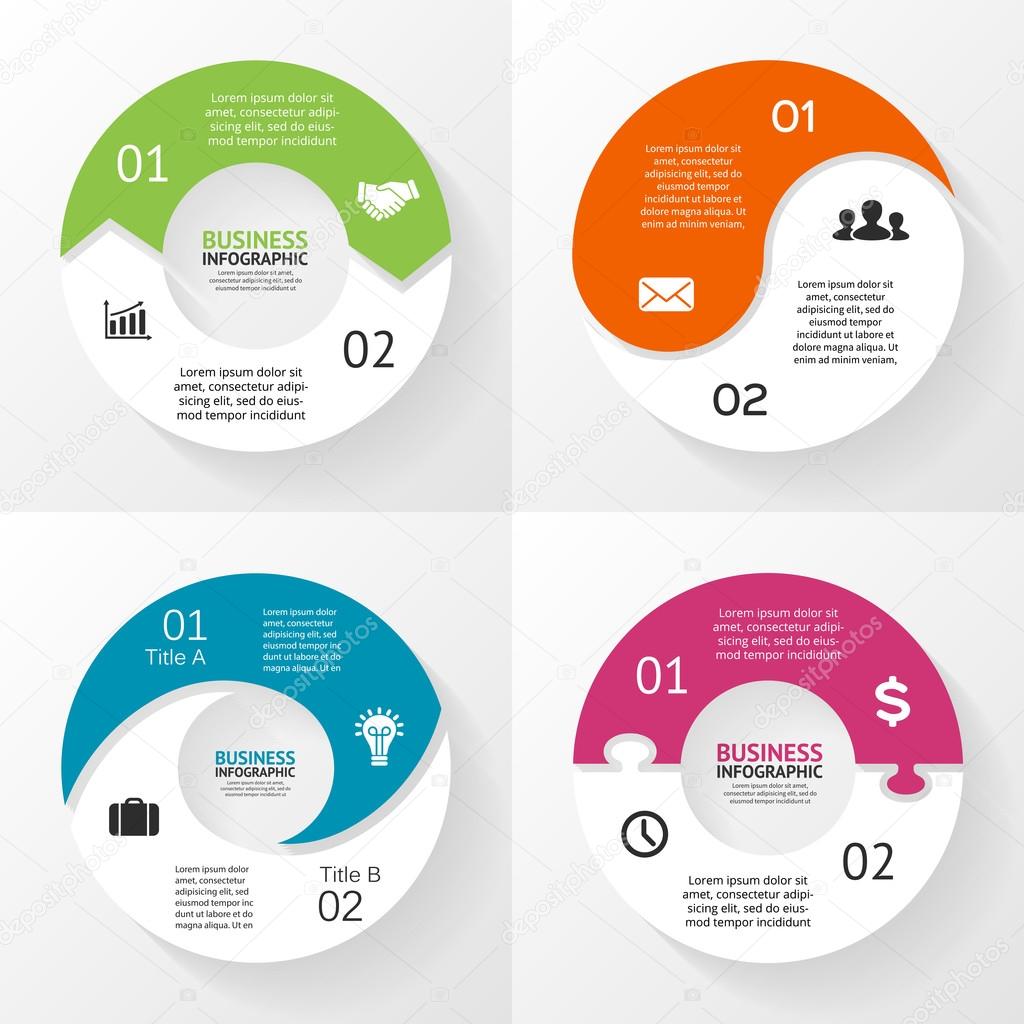 Vector circle infographics set. Template for diagram, graph, presentation and chart. Business concept with 2 options, parts, steps or processes. Abstract background.