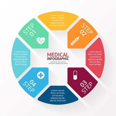 Vector circle plus sign infographic. Template for diagram, graph, hospital presentation and chart. Medical healthcare concept with 4 options, parts, steps or processes.